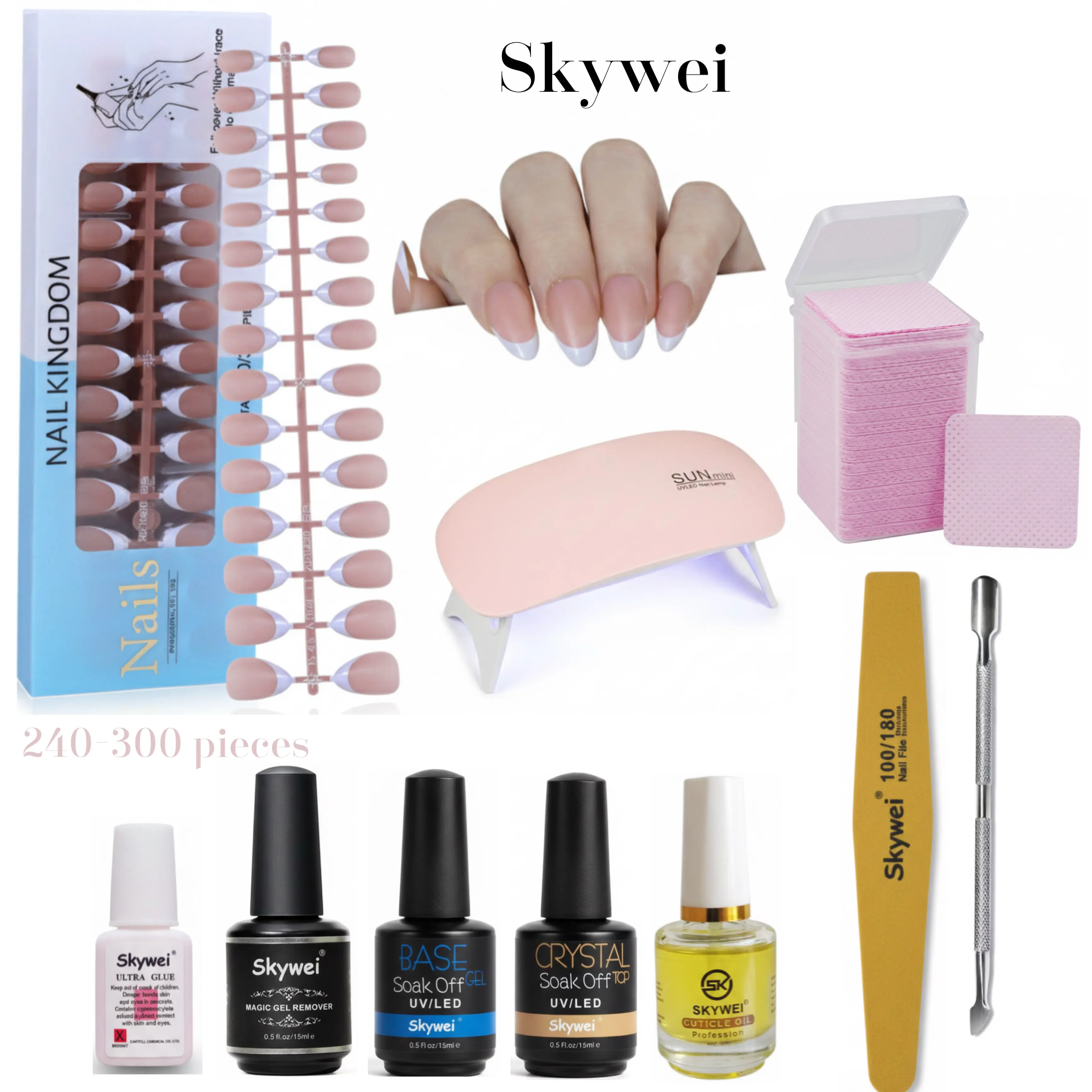 SkyWei FrenchTips Press On Nails Almond - Almond Shape, Easy Application, High-Quality Material, Versatile for Casual & Formal Occasions