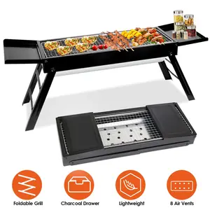 Portable BBQ Griddle Foldable Kabob Barbecue with Charcoal Drawer Lightweight 8 Air Vents for Outdoor Camping Garden Backyard Party Picnic Travel
