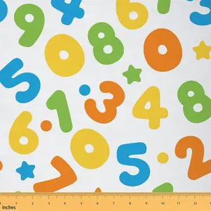 Colorful Numbers Fabric by The Yard,1 Yard,Math Theme Design Illustration Upholstery Fabric,Decorative Stars and Dots Textile Waterproof Fabric