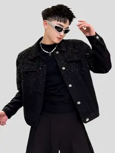 American cowboy jacket with a high-end, cool and edgy vibe, featuring heavy-duty craftsmanship, sparkling hot-fix rhinestones, a light luxury style, suitable for hairstylists, a trendy men's top jacket Coats