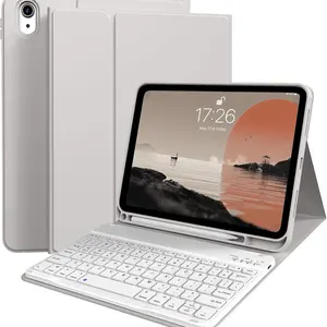 for iPad 10th Generation Case with Keyboard 10.9 inch 2022, Detachable Wireless Bluetooth iPad Keyboard Case Thin & Light with Built-in Left Side Pencil Holder, White Square Keycaps