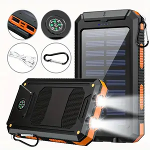 10000mAh Portable Solar Charger Power Bank with LED Flashlight - Dual USB-A Output, Waterproof Outdoor Emergency Supply