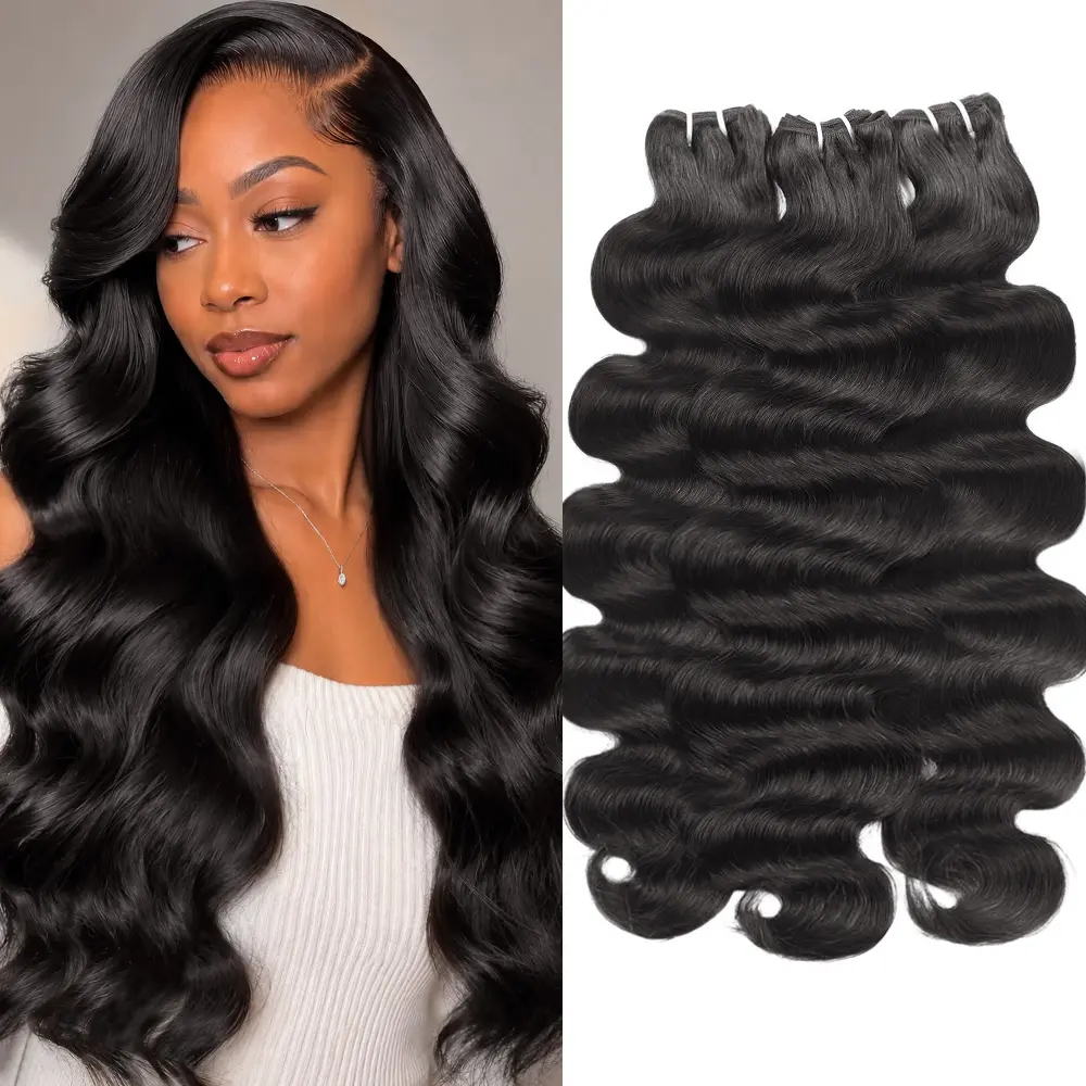 15A Upgraded 100% Premium Raw Human Hair Bundles 4# Color Brown Body Wave Sew in Silky Straight Human Hair Bundles Salon Quality Quick Weave Hair Extensions Unprocessed Human Hair