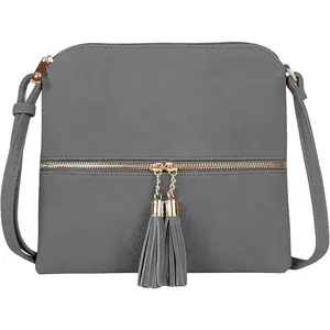 SG SUGU Lightweight Medium Crossbody Bag with Tassel & Golden-Tone Zipper Pocket - Sleek Black Shoulder Handbag for Women, Versatile for Work & Casual Outings, Casual Crossbody Bag | Modern Casual Bag | Textured Finish