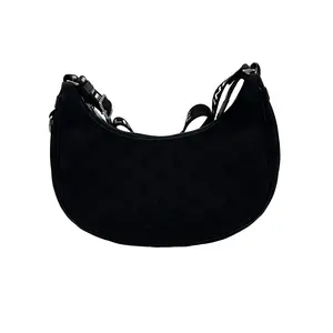 Pre-owned Celine France Crossbody Bags Ava Triomphe Series Small black Canvas Armpit Crescent Bag hz51947