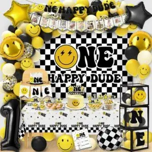 One happy dude 1st birthday decorations lightning bolt one happy dude first birthday backdrop balloons arch box high chair banner birthday party idea for baby boysgirls