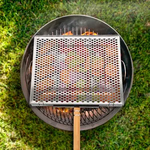 Rectangular Barbecue Basket Set, 304 Stainless Steel Grill Tray with Handle, Heat Resistant, Outdoor Casual BBQ Grilling Accessories