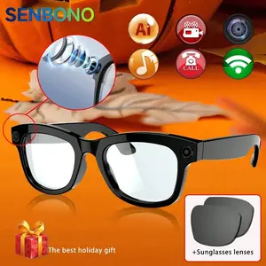 Senbono Ai Smart Glasses, 800w HD, Anti-Shake, Real-Time Translation, Dual Mic, Blue Light Protection, Noise Reduction, Ideal for Cyclists, Wireless Smart Glasses