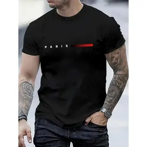 Men's Fashion Paris Print T-Shirt, Casual Round Neck, Soft Polyester, Regular Fit, Summer Top, Knitted Fabric, Adult Size men gifts  good graphic tees funny  tshirt