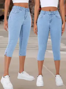 Women's Denim Capris,Casual Basic Versatile Slim Fit Stretch 7-Point Jeans, Comfortable and Stylish Denim Jeans for Everyday Wear，Summer Casual