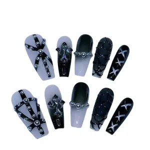 J42 Hand wear a dark silver metal punk spice European and American wear a nail art Acrylics Nail Acrylicnails Sparkly Rhinestones Sparkly Studded Rhinestone Sparkly Studded Rhinestone