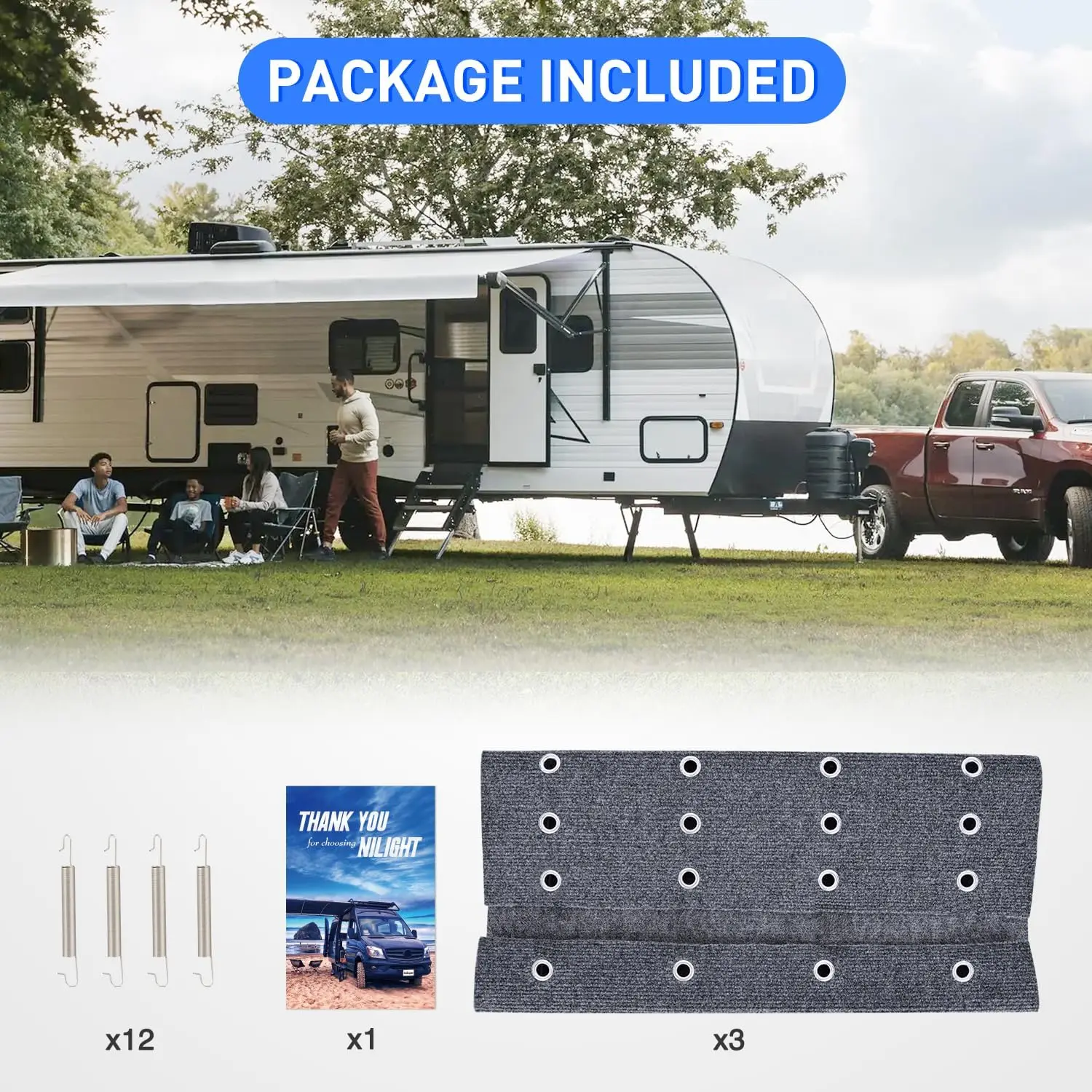 Nilight 3-Pack 23x21" Polyester Soft Thick Washable RV Step Covers, Double-Layer Adjustable Wrap-Around Rugs for 8-11" Deep Camper Stairs, Spring-Attached for RV/Trailer Outdoor Steps, Soft Thick Rugs, Washable Rug