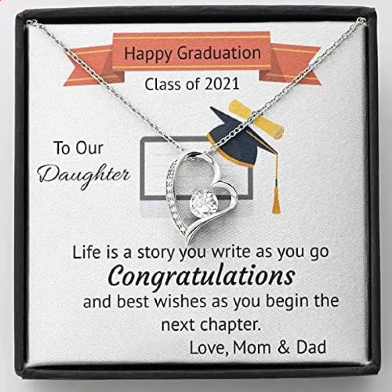 Daughter Graduation Gift, Necklace for Her, College Graduation for Her, High School, Senior Graduation, Class of 2021 Life is a story you write as you go congratulations. Necklace Jewelry With Meaningful Messages Card & Box