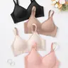 1/4/6 Piece Set Solid Color Seamless Jelly Women's Bras, Soft Wireless Bralettes, with Hook and Adjustable Shoulder Straps, No Underwire Gathered Back, Comfortable, Breathable, Skin-Friendly, Suitable for Daily Casual & Commuting Wear