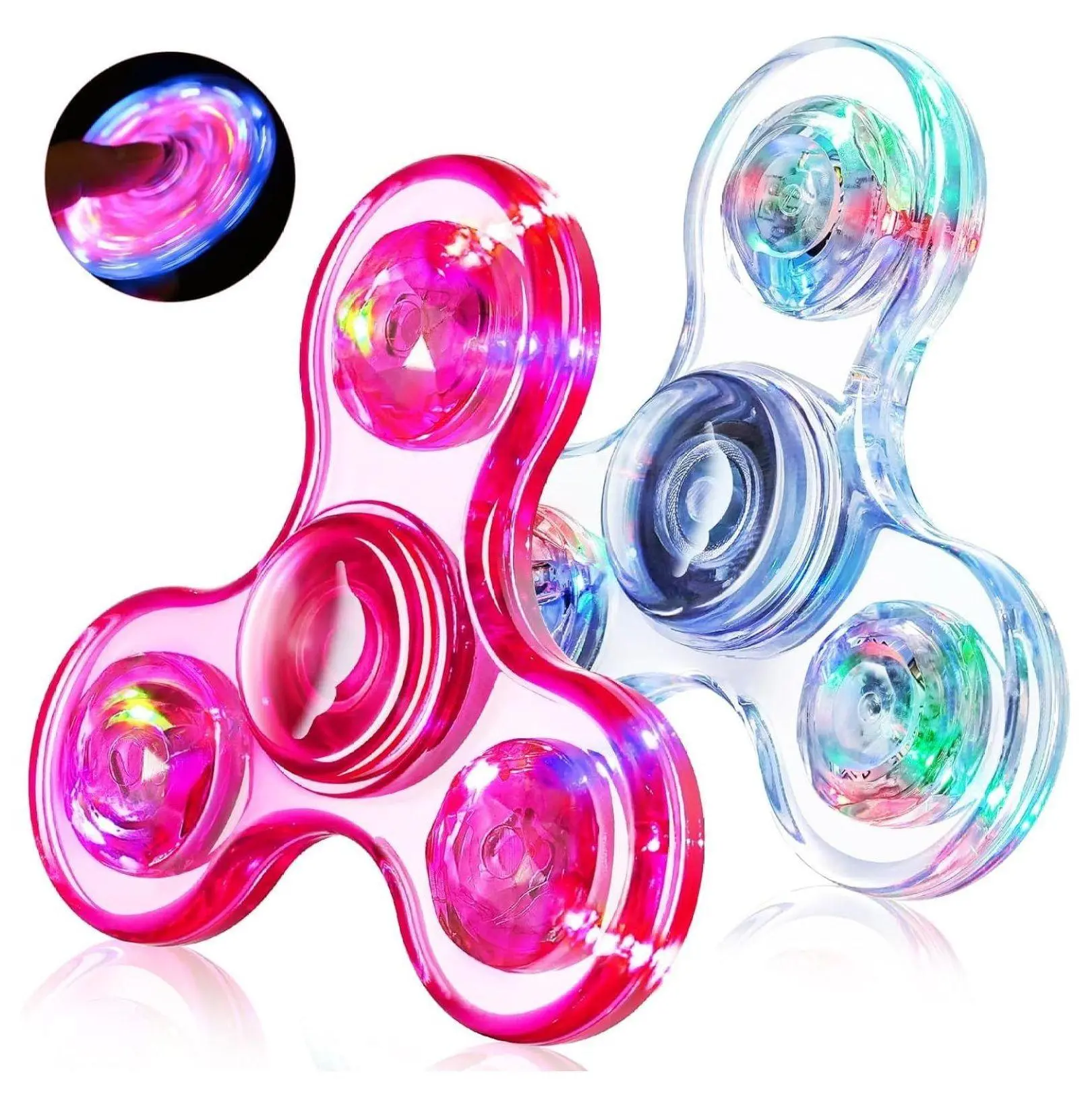 2-Pack Light-Up Fidget Spinners, Sensory Toys for ADHD & Autism, Stress Relief & Anxiety Toys for Teens, Fidget for Adults, Classroom Prizes Stocking Stuffers Birthday Gifts (Red, White)