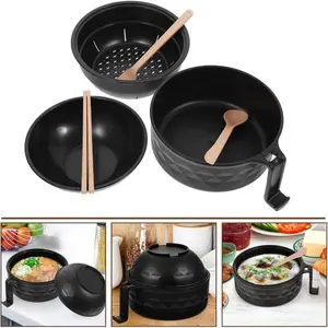 ONESHOW Microwave Ramen Cooker 1200ml Instant Noodles Bowl with Chopsticks Fork Spoon Microwave Safe Dishwasher Safe Bamboo Fibers BPA Safe Easy Clean Serving Set Thanksgiving Tableware Value Pack Valentine's Day gift Set Stock Up - Cover