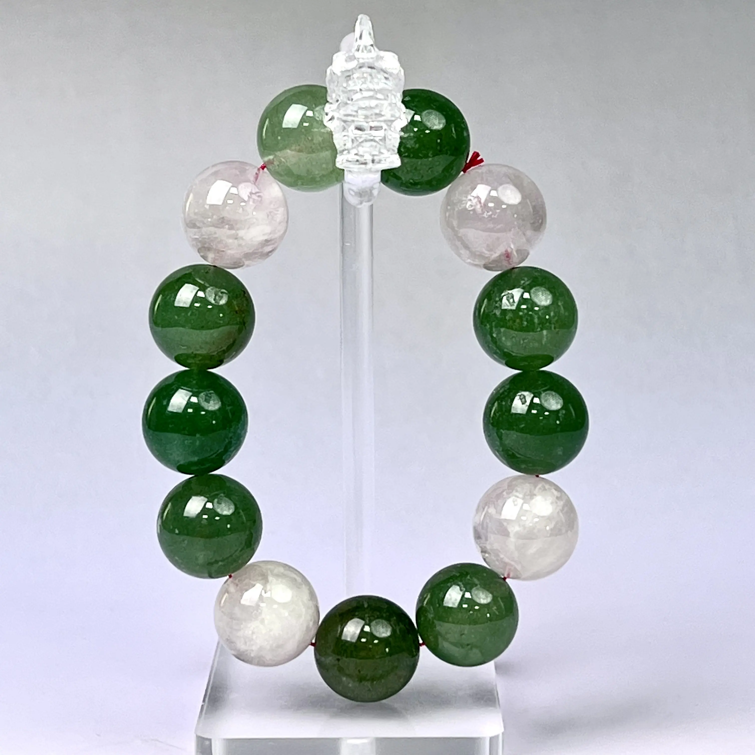 Green Fluorite and Clear Quartz Bead Bracelet with Crystal Centerpiece - $20
