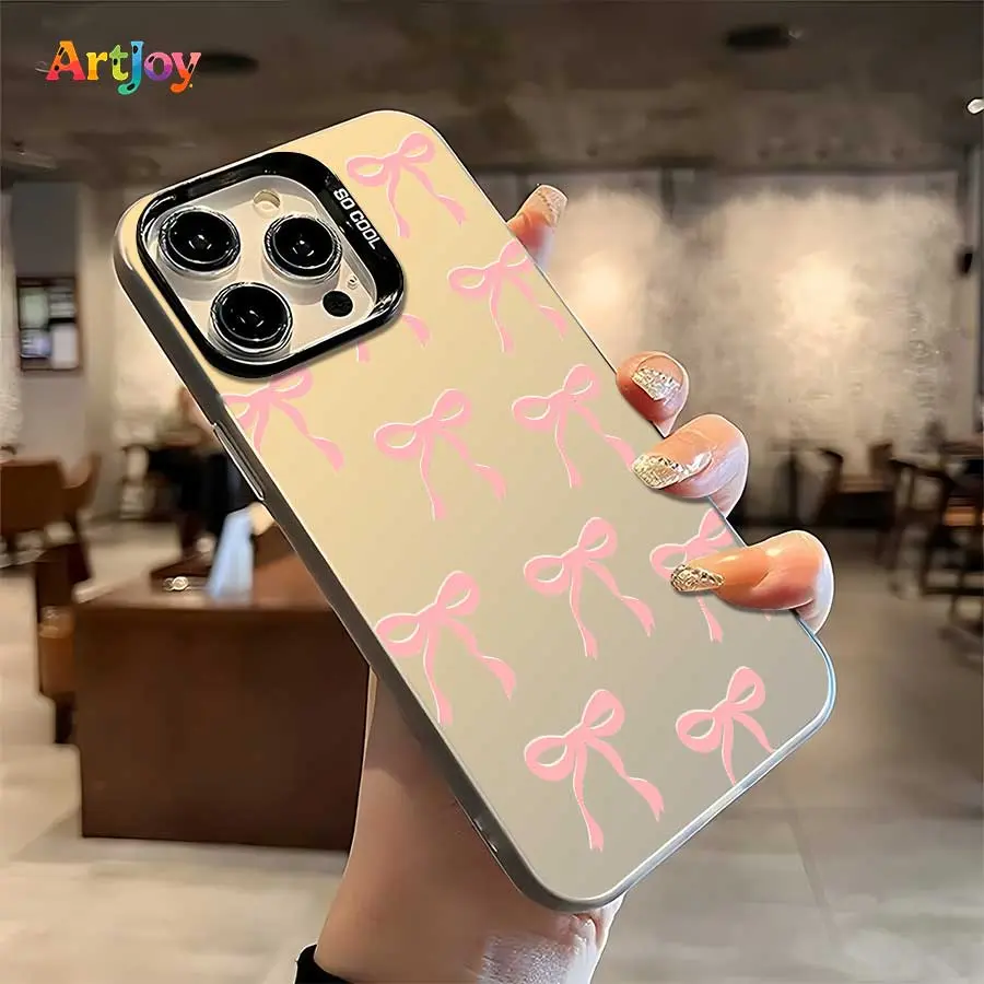 Shockproof Phone Case, Soft Fresh Trendy Eye-catching Protective Case With All-over Light Pink Bow Minimal Illustration,With For Iphone17 Pro Max,16, 15, 14 ,13,12And 16Plus. It Makes A Perfect Gift For Birthdays, Holidays