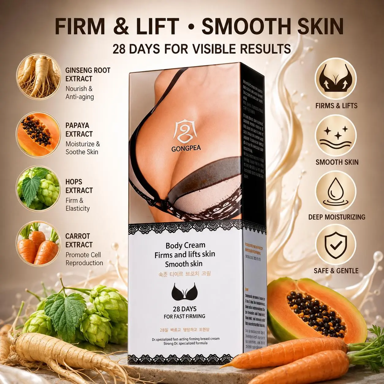 Premium Quality Bust Firming Breast Enhancer Cream with Volufiline - Body Care Cosmetic, Moisturizing Lifting & Plumping Lotion, Cucumber & Salted Caramel Scent, 60mL