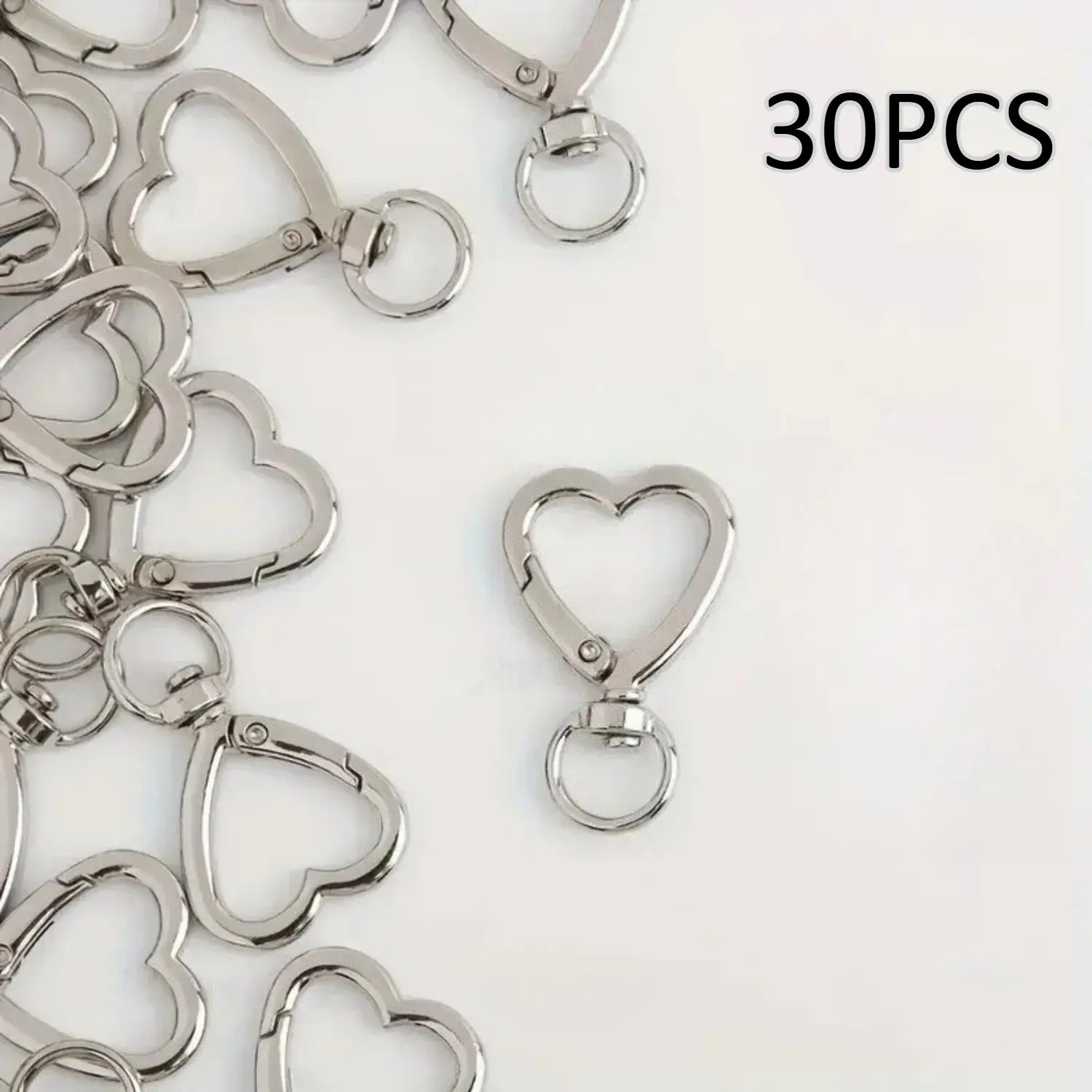 Silver Heart Design Keychain Set - 30 Pcs Alloy Keychains with Spring Snap Hook, Compact & Portable Bulk DIY Craft Supply, Valentine's Day Gift for Her, Accessories for Keys Backpacks Luggage Tags