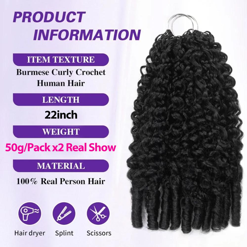 [HOT] Burmese Curly Crochet Hair Human Hair Extensions Miracle Knots Pre-Separated 50g/Pack (32-38 Strands Per Pack）– Knotless Boho Braids, 4-5 Packs for Full Head, Multiple Curly & Wave Textures Protective Hairstyles For Black Women