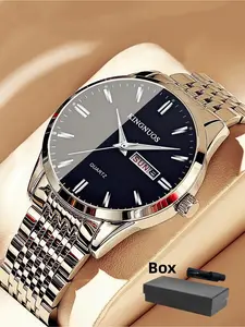 Men's Watch 30m Waterproof Business Fashion, Silver Color Stainless Steel Strap, Analog Round Dial, Perfect Gift for All Occasions