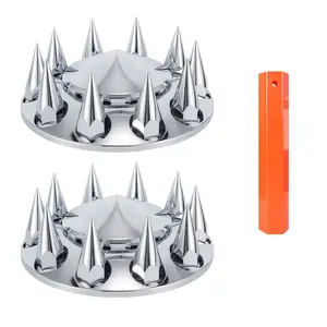 ‌ABS Chrome Plated Plastic Front Axle Wheel Cover Kits with 33mm Push On Flange Lug Nut Covers for Semi Trucks Tailers, 2 Sets