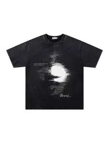 Men's Round Neck Short Sleeve Patterned T-Shirt, Water Wash Snow Effect Face Print Design, Spring Summer Casual Wear, Perfect Gift