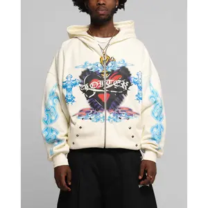 Loiter Hearts Zip Hoodie Off White