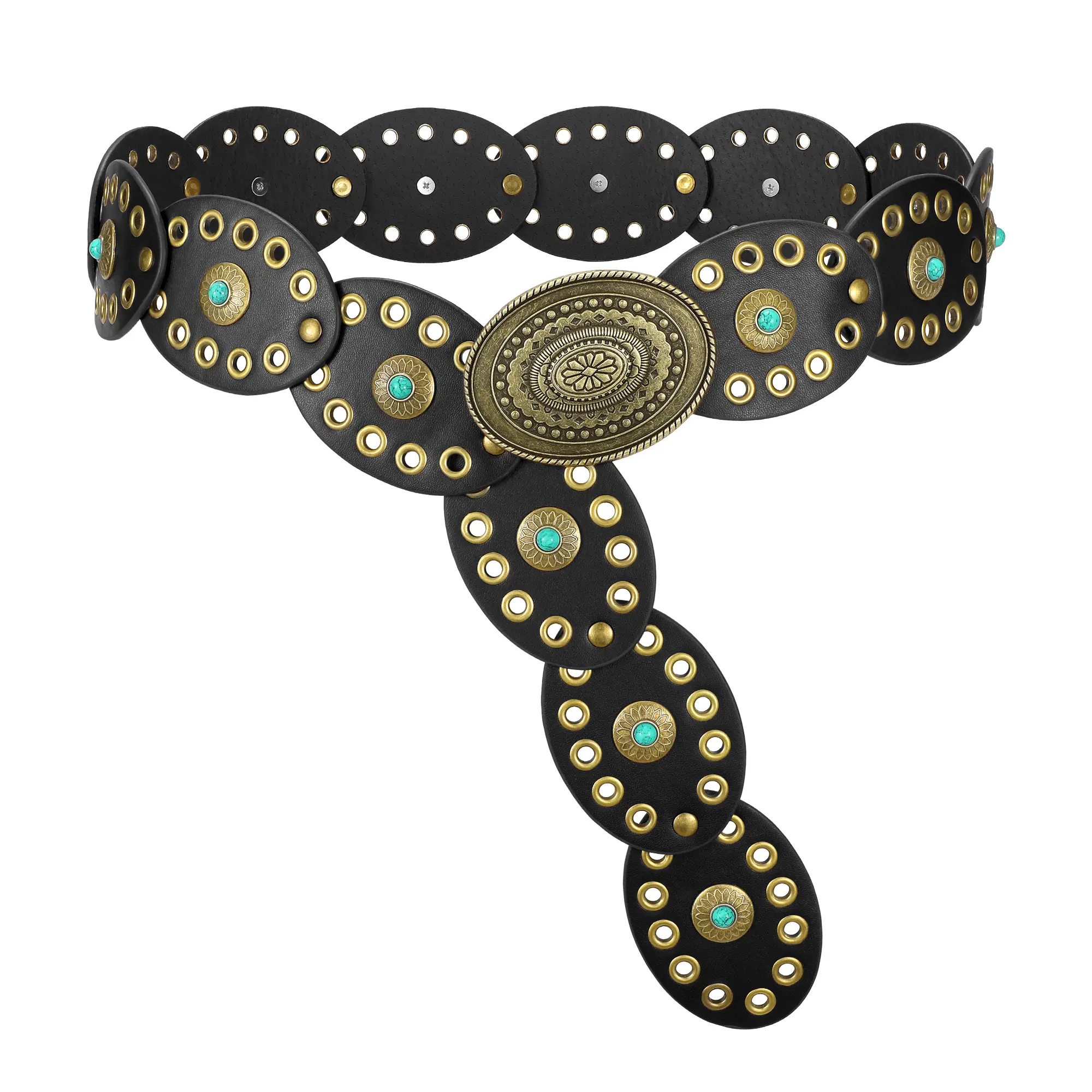 JASGOOD Women Western Belts Wide Disc Belt with Turquoise for Dress Cowgirl Country Belt Boho Concho Leather Belt for Concert