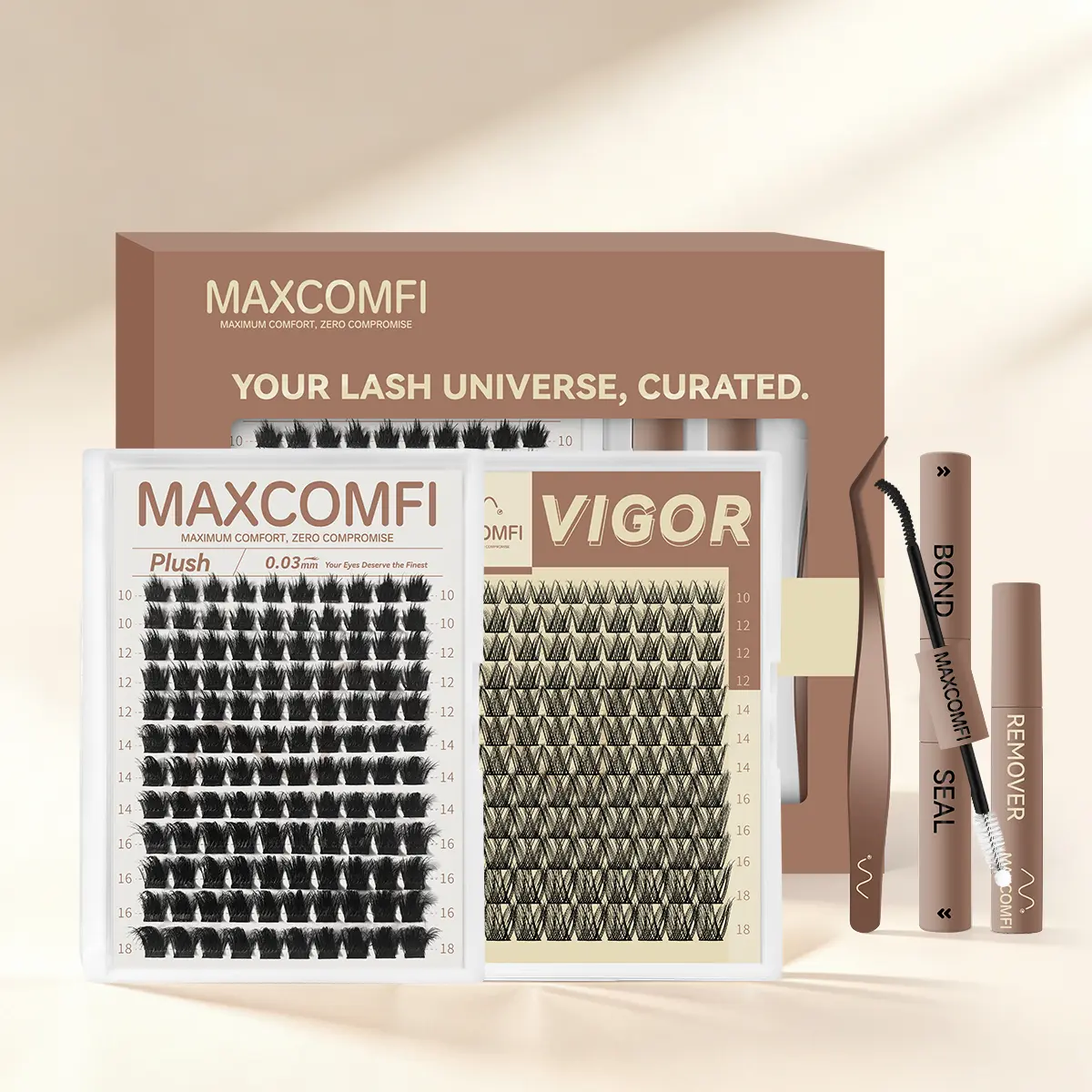 MaxComfi False Eyelashes - Plush or VIGOR Volume Lashes, Fluffy Lash Clusters, Thin Band, Gentle Fit, Waterproof, Long-Lasting, Beginner-Friendly for Natural Daily Use, Summervibes Cosmetic Makeup, Cluster Lashes