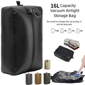 MUSBUY Reusable Travel Vacuum Compression Bag with Built-in Rechargeable Pump Waterproof TPU Space Saver for Suitcase & Backpack Organiser Hand 16L Capacity Airtight Zipper Seal Foldable Carry-On Friendly