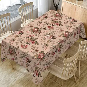 Vintage Rose Pattern Rectangle Tablecloth, Ideal for Weddings & Parties, Perfect for Indoor/outdoor Use, Durable Fabric Design