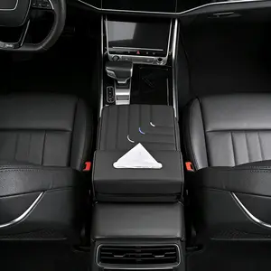 2 in 1 Car Center Console Cover with Tissue Box, 13.3 x 8.6 inch Memory Cotton Car Armrest Cushion NAPA PU Leather, Waterproof Elbow Rest Box Cover Auto Center Console Organizer Protector Accessories Universal  for Most Car SUV Vehicles, Black