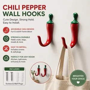 Cute Chili Shape Hook, Easy Drill Hook, Multi-Functional Kitchen Rack, Suitable for Living Room, Bathroom, Home Storage Decor