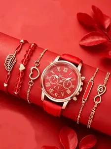 6-piece fashionable round versatile design, light luxury women's watch, women's high-end feel, business temperament set