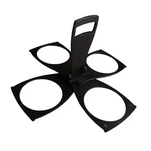 Portable 4-Cup Foldable Drink Holder with Handle - Durable Plastic Reusable Beverage Organizer, Pocket-Sized Coffee & Beer Cup Tray for Beach, Outdoor, Festivals, Picnics
