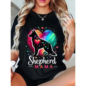 100% Cotton Shepherd Mama Colorful German Shepherd Dog Mom T-Shirt