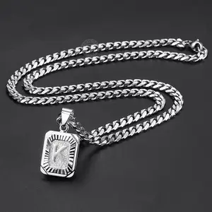 Silver Color Initials Name Pendant Necklace Alphabet Letter A J K Charm 3mm/5mm Cuban Link Chain GPM11C