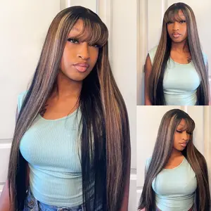 [30" Only $109.99] Menglle Hair 99j/highlight 13x4 Long Straight With Bangs Glueless Human Hair Lace Front Wig Burgundy Silky Straight Lace Wig Easy Wear 180% Density Red Wine Color#greenish#TikTokShopSpringGlowUp