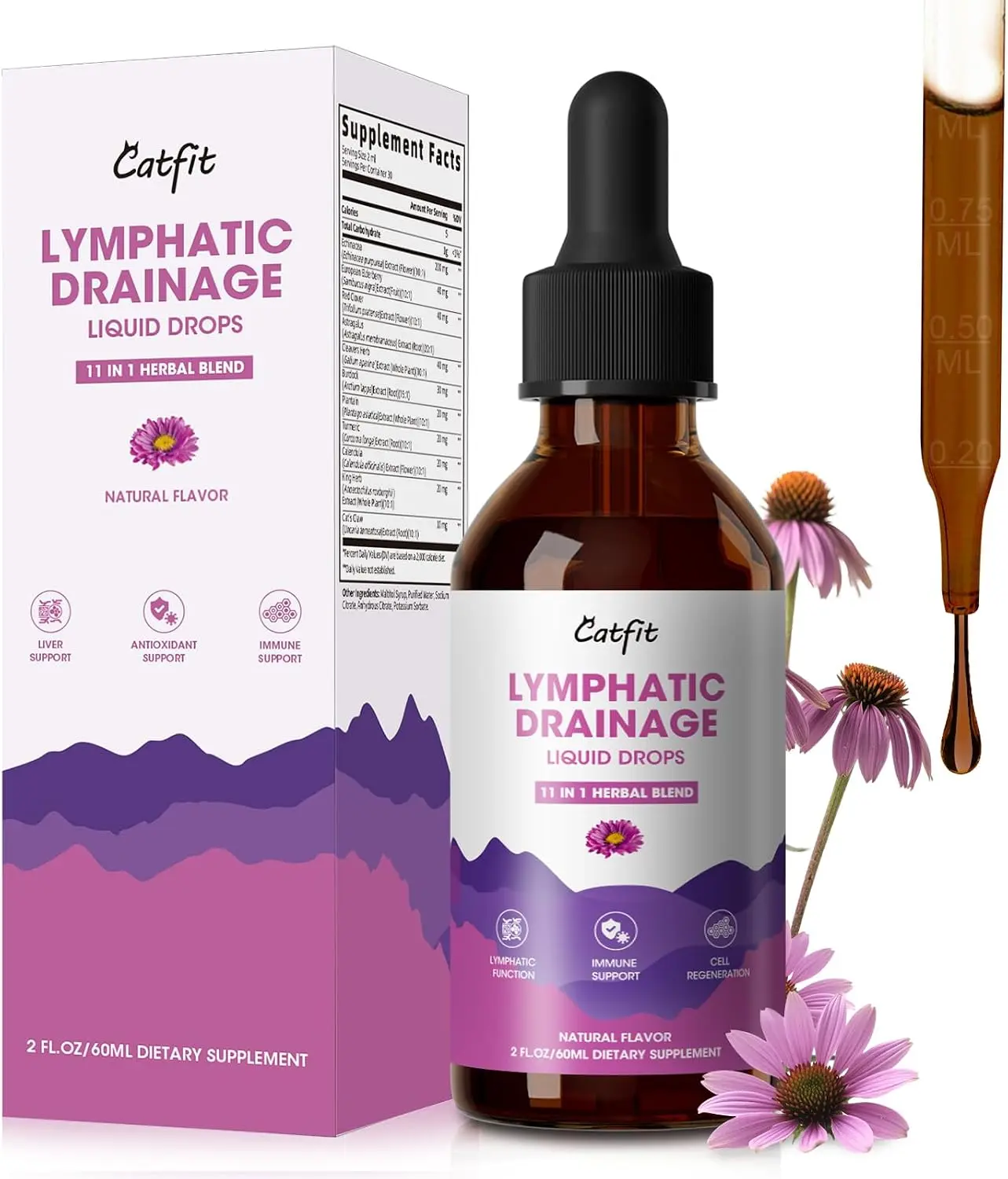 Lymphatic Drainage Drops Supplements for Immune, Lymph System Support, Cleanse & Detox, Liver Health with Echinacea,Elderberry,Cleavers Herb,Burdock, Calendula, Vegan, Non-GMO,Natural Flavor, 2 Fl Oz