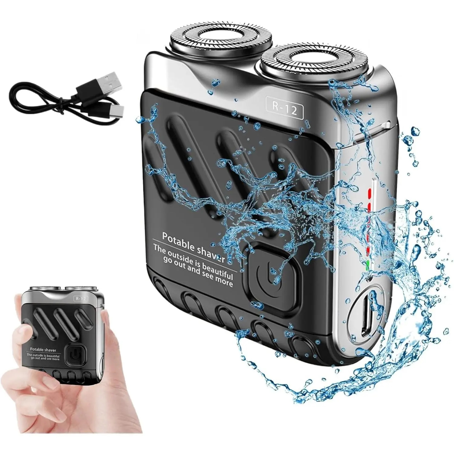 R-12 Mini Electric Shaver - Waterproof, Steel Razor, Smooth Grip, Case, Ideal for Storage and Comfort