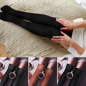 Thigh High Socks for Women, Warm Over Knee High Socks, Extra Long Striped High Boot Stockings for Daily Wear Comfort Cotton