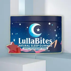 LullaBites Natural Sleep Gummies Sweet Strawberry Stars Flavor Melatonin-Free Gentle Nighttime Support with Valerian Root & Magnesium Glycinate – A vital mineral often associated with relaxation.- Sweet Strawberry Stars Flavor