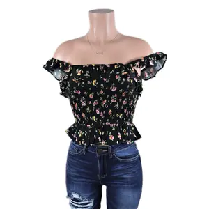 Women's Florence Crop Top - Perfect for Summer off the shoulder floral Smocked Comfort Breathable Dress Fabric Shirts
