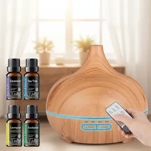550ml Wood Grain Aroma Diffuser Cool Mist Humidifier with Remote Control Timer 6 Essential Oils Set for Large Room Home Office