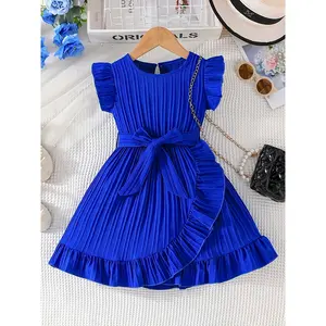 A Vintage Elegant Dress for Girls with a Ruffled Hem, Round Neck, And Flutter Sleeves, Complete with a Belt. It'S a Perfect Choice for Parties, Casual Wear, Christmas, Valentine'S Day, And As a Gift for Gatherings, Parties, Birthdays