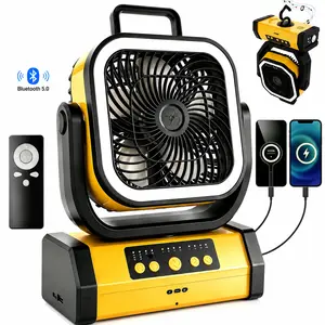 Upgraded Battery Fan with Bluetooth Audio,30000mah battery LED Light & Remote Control, USB-C Rechargeable, Perfect for Camping, Power Outage, Office, Home, Fishing ，Watching the Match Usb Portable Fan Silent Operation Fan Personal Cooling Fan summerwins