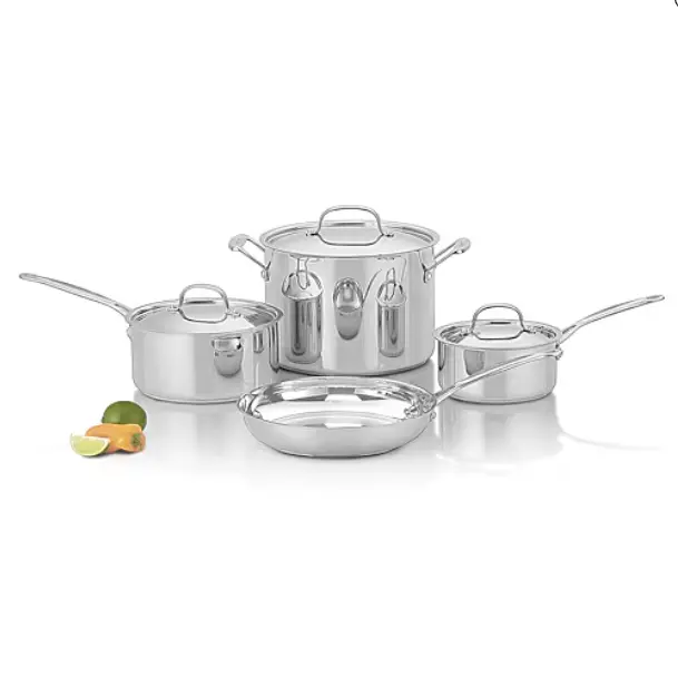 Cuisinart Chef's 7-Pc Stainless Steel Cookware Set, Complete Pots and Pans Kitchen Set, Durable Stainless Steel Cookware for Home Cooking, Saucepan, Stockpot and Skillet Set for Frying, Sauteing, Boiling, Simmering, Meal Prep and Family Meals