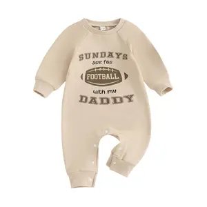 Baby Boy Football Game Day Outfit Sundays are for Football with My Daddy Romper Overalls Long Sleeve Sweatshirt Jumpsuit